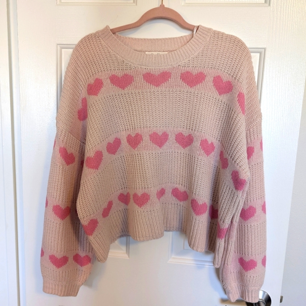 Jessica Simpson Heart Patterned Pink Sweater